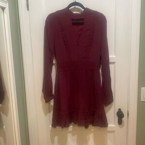 NWT Lulu’s Burgundy lace trimmed long sleeve dress small